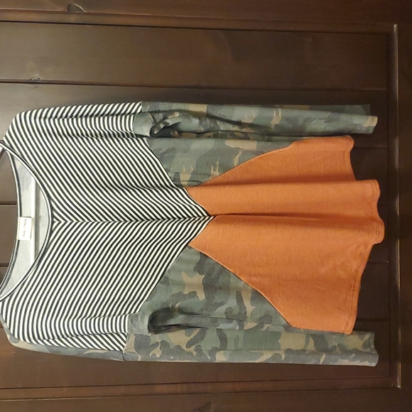 Camo patchwork long sleeve top. NWOT - Picture 1 of 6